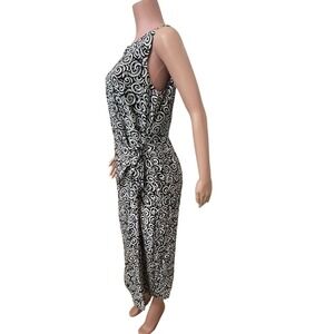 August Hale‎ 100% Silk Dress Sz. 14, faux wrap, whimsy print, sleeveless, black